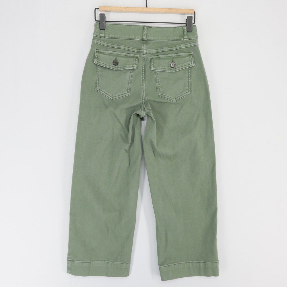 Spanx Stretch Twill Pants Womens S  Petite Green Cropped Wide Leg High Rise - Picture 2 of 11